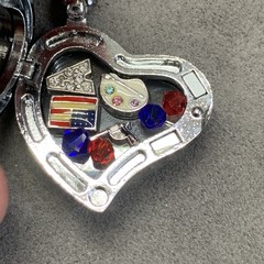 Vintage Heart Shape Locket With Mini Charms, Magnetic Close 16” Beaded Chain