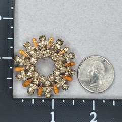 Vintage Rhinestone Brooch Enamel Champagne Sparkles Silver Tone 1.5″