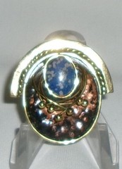 Vintage Blue Stone Brooch Mixed Metals