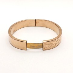 Art Deco Gold Filled Floral Carved Bangle Bracelet Hinged 7in 25gr H&H
