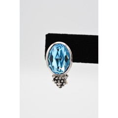 Vintage Crystal Earrings Shiny Blue Rhinestone Chunky Silver Tone Signed BinW