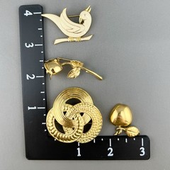 Vintage Monet Brooch Lot Apple Bird Rose Knot Gold Tone Cream Enamel Signed