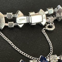 VINTAGE ESTATE STERLING SILVER BLUE & WHITE RHINESTONE B DAVID BRACELET 7” LONG
