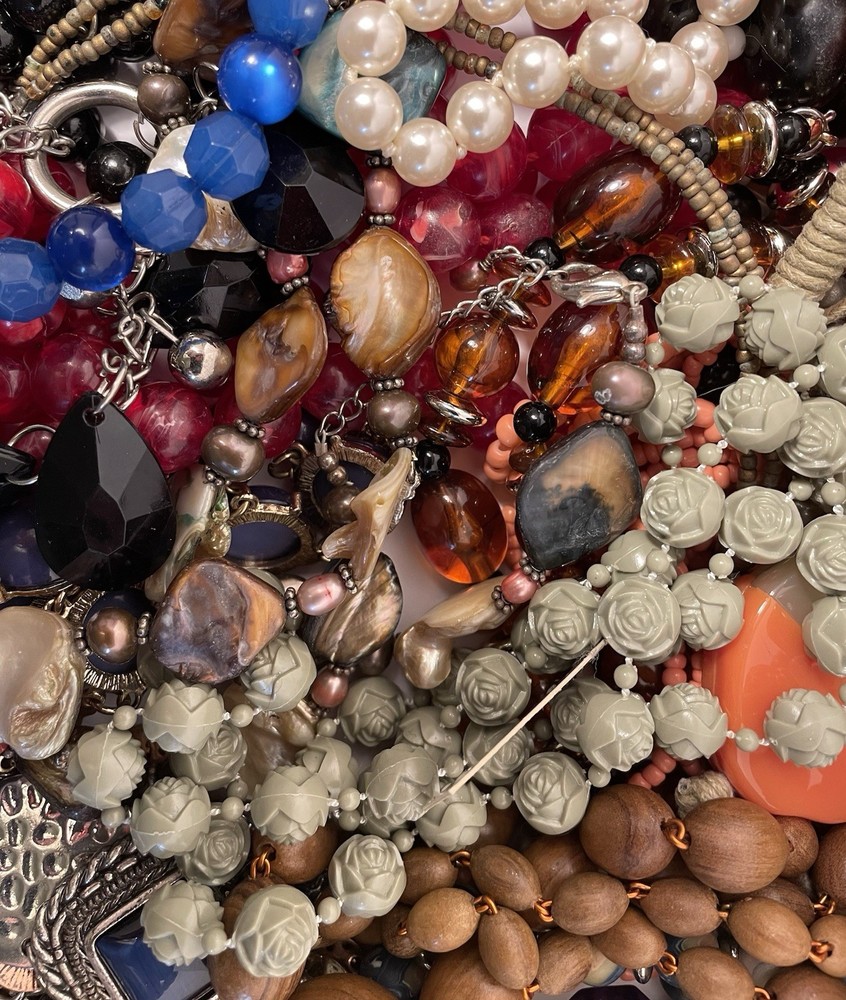 4Lb Mixed Mystery Jewelry Lot Vintage Mod Boho Bead Necklaces Bracelets Earrings