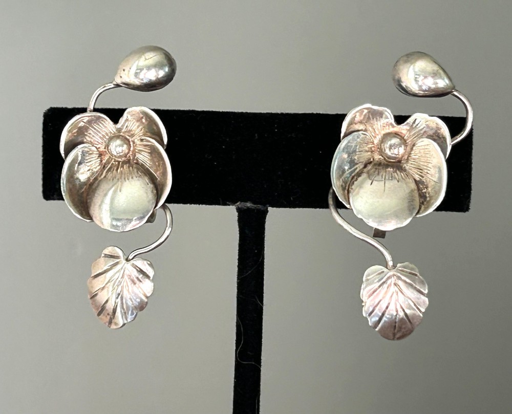 Vintage Early Mexican Silver Intricate Flower Earrings – Rare!