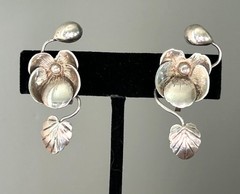Vintage Early Mexican Silver Intricate Flower Earrings – Rare!