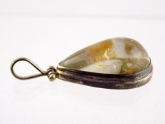 Vintage Artisan Made Sterling Silver Rutilated Quartz Cabochon Pendant 925 16.6g