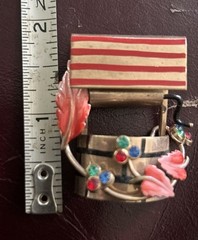 Vintage Enamel Rhinestone Wishing Well Brooch Coro? 1930s