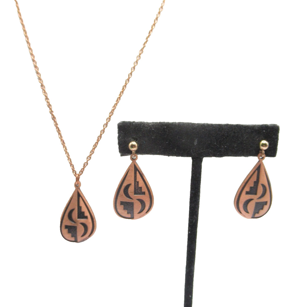 Set Signed WM Copper Necklace and Pierced Earrings Vintage