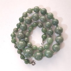 Vintage Faux Green Jade Graduated Bead Necklace Knotted 10 to 20 mm 24 inches