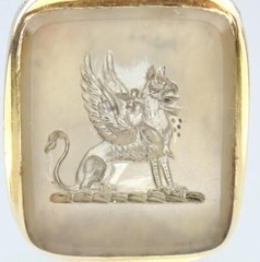 Superb Antique Georgian Gold Fill Chalcedony Griffin Sword Intaglio Seal Pendant