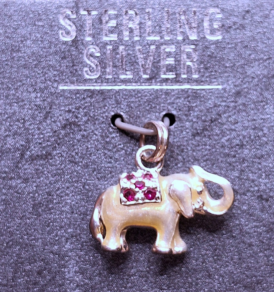 Vintage Sterling Silver and Ruby Elephant Charm Marked 925