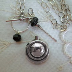 Vintage Art Deco Style Sterling Glass Top Perfume Bottle Necklace T-Bar Toggle