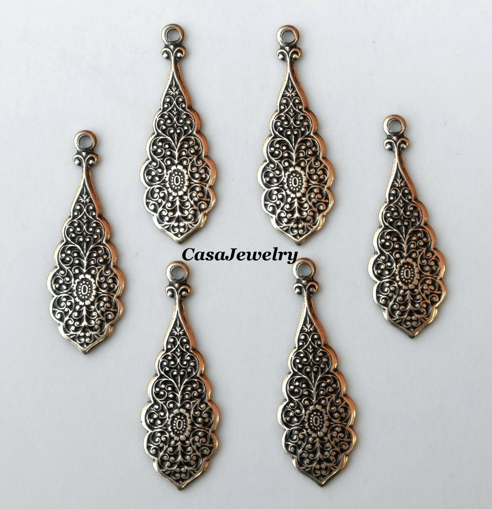 #0401 ANTIQUED GOLD PENDANT – EARRING DROP W/TOP HANG RING – 6 Pc Lot