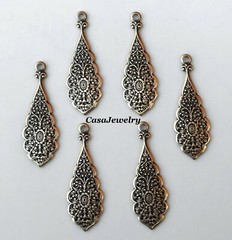 #0401 ANTIQUED GOLD PENDANT – EARRING DROP W/TOP HANG RING – 6 Pc Lot