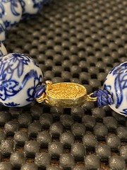 Vintage Chinese Export Blue White Large Porcelain Beaded Necklace Filigree Clasp