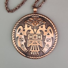 Vintage Copper Bell Kachina Pendant Necklace 29″ Large Round 2 5/8″