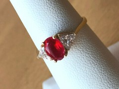 VINTAGE SOLID 10K GOLD RUBY RED WHITE CZ CUBIC ZIRCONIA RING ENGAGEMENT WEDDING
