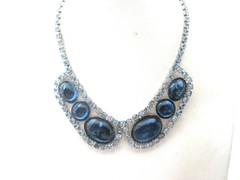 Blue Rhinestone 16″ Necklace & Earrings Jewelry Set Prong Set Stones Vintage