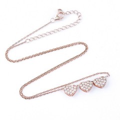 Vintage Sterling Silver Rose Gold-Tone Triple Heart Cubic Zirconia Necklace 18″