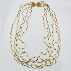 Vintage Gold Tone Necklace Curved Link Multi Chain 5 Strand 31.5”