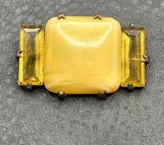 Vintage Art Deco Czech Yellow Glass Open Back Old Clasp Brooch Pin