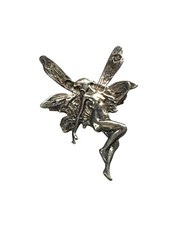 Vintage 925 Sterling Silver Fairy Brooch Pin Mythical Winged Woman Jewelry