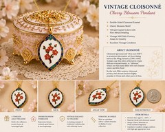 Vintage Cloisonné Cherry Blossom Necklace Gift Ready Pendant & Gold Plated Chain