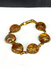 Vintage Bracelet Foil Acrylic Resin Cabochons Gold Tone 7.25 Inches