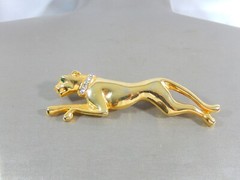 VTG JACKIE COLLINS PANTHER JUNGLE CAT GOLD TONE RHINESTONE LARGE 3.58″ BROOCH