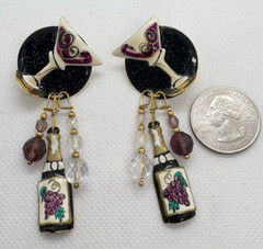 Vintage Lunch at The Ritz Champagne Brunch 24KT Gold Plated Pierced Earrings ’93