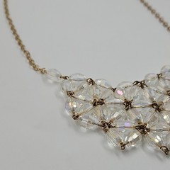 Bib Style faceted clear crystal glass bead necklace on chain UV glow