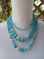 VINTAGE 1950s NECKLACE Baby Blue Choker Multi Strand Made In Japan