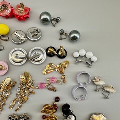 Vintage Clip Earrings Lot of 44 Mix Materials Enamel Lucite Glass Acrylic Stone