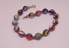 Vintage Murano Glass hand knotted single strand beaded bracelet 7″ Italy