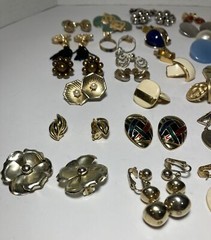 Vtg Lot of 54 Gold Tone Clip On & Screw Back Earrings Bergere Monet Trifari Etc