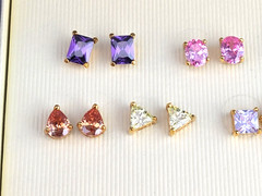 Vintage multi Rhinestone & Gold Tone Posts Pierced Earrings
