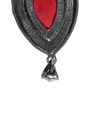 Antique Silver Tone Teardrop Red Stone Howlite Pendant Necklace Charm Jewelry