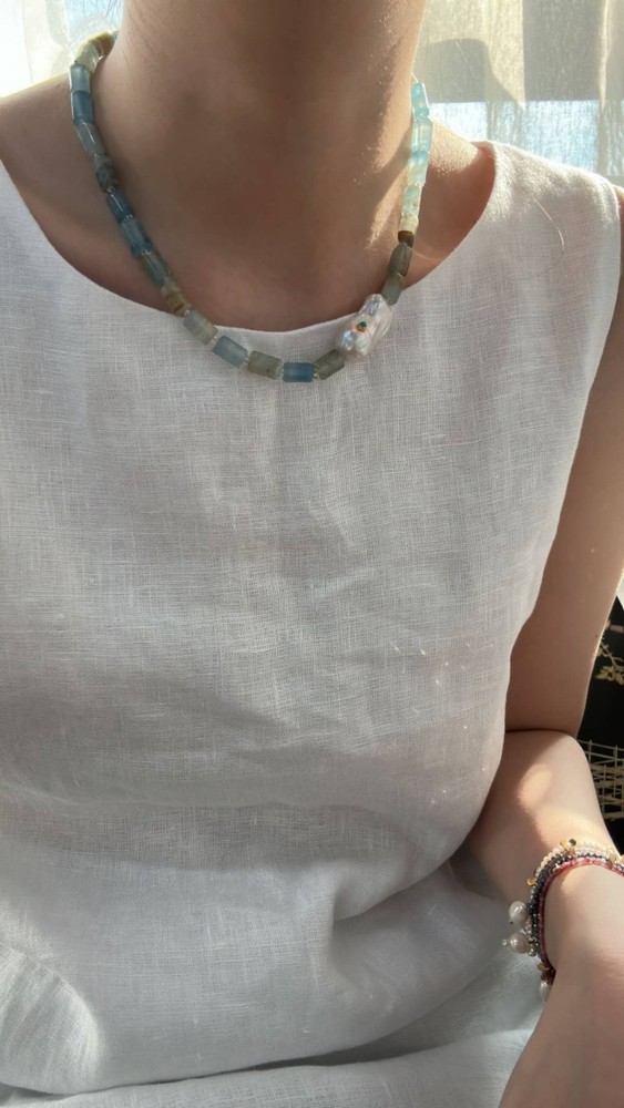 High-quality Baroque Pearls Turquois Stone Necklace Fine pearl necklace vintage
