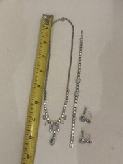 VTG L G Lind Gal Rhinestone & Blue Moonstone 3 pc matching Jewelry Set Demi Paru