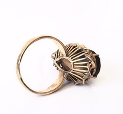 Retro 14K Gold 30s-40s Vintage Smoky Quartz Topaz 10 Ct Pear Huge Cocktail Ring