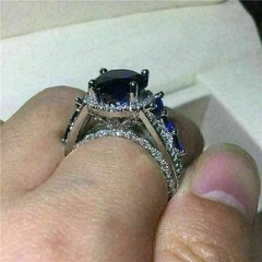 3.50Ct Round Cut Sapphire & Lab Created Diamond 14K White Gold FN Wedding Ring