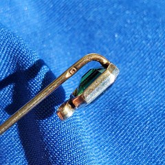 EARTH MINED Demantoid Deco Original Gatsby era Antique Platinum 14K Pin Signed