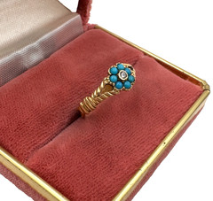 TRUE ANTIQUE VICTORIAN TURQUOISE 14K REAL SOLID YELLOW GOLD GORGEOUS RING S 6.25