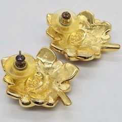 Joan Rivers Leaf Earrings Pierced Crystal Multicolored Gold tone Vintage 1.25 in