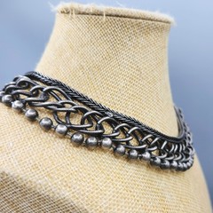 Vintage Silver Plated Foxtail Ball Bead Chain Link Collar Choker Necklace 16″