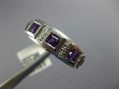 .90CT DIAMOND & AAA AMETHYST 14KT WHITE GOLD 3D ROUND & PRINCESS SQUARE FUN RING