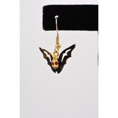 Vintage Black Bat Earrings Halloween Red Rhinestone Crystal 1990s BinAZ