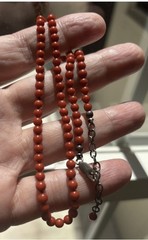 Vintage Mini 4mm Italian Red Coral Necklace Sterling Clasp 16” + 3” Ext = 19”