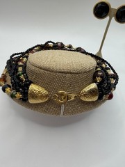 Vintage Les Bernard Multi Strand Necklace & Clip Earrings Set Gold Tone